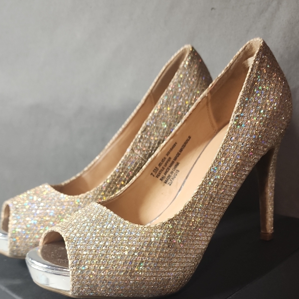 David's Bridal Glitter Peep-Toe Heels